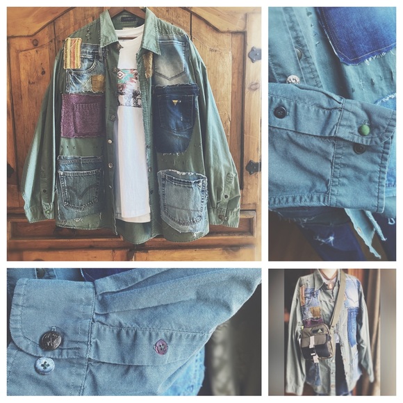 OOAK Custom Patchwork Utility Jacket The Sasha Artisan Reworked XXL - Picture 8 of 15